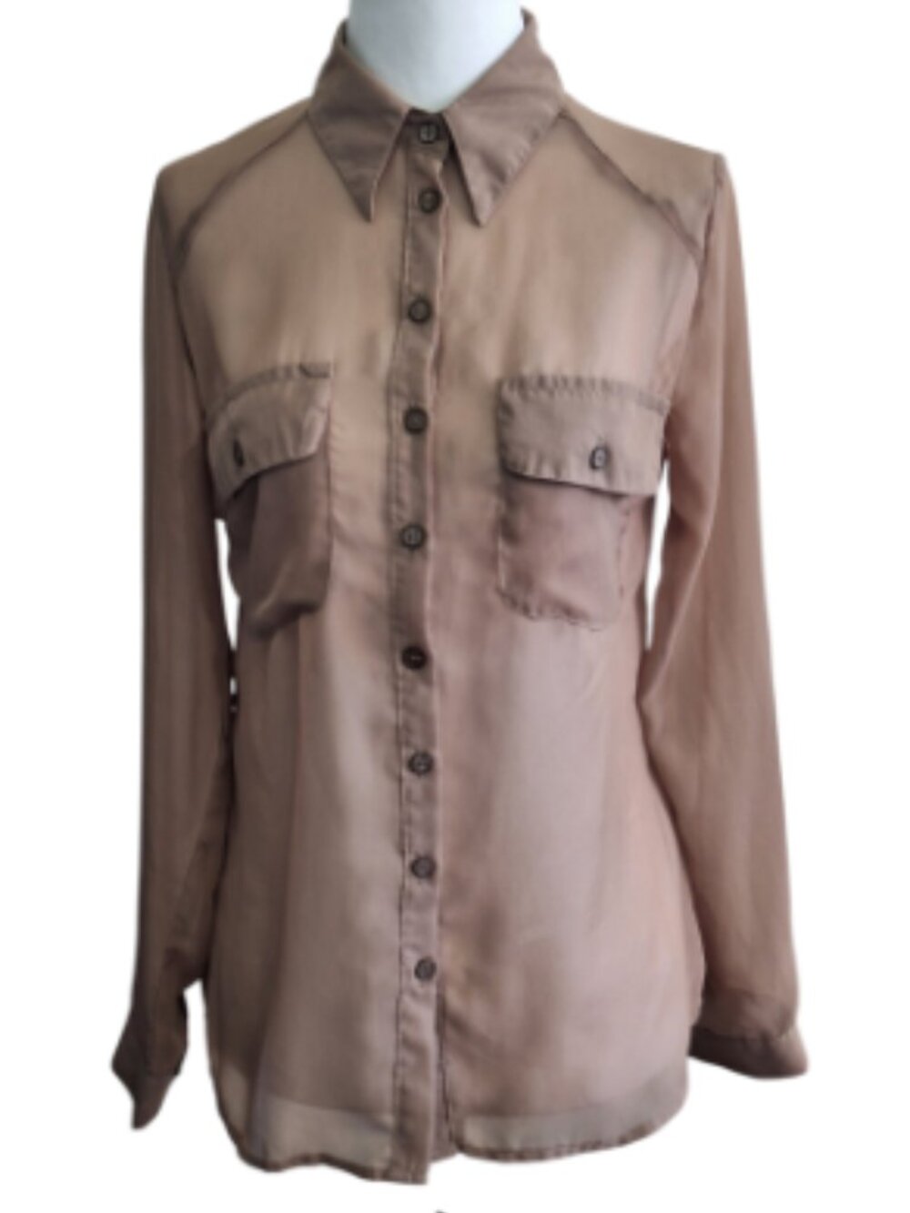 STREETWEAR SOCIETY SWS BEIGE BUTTON DOWN SHEER SHIRT SIZE SMALL